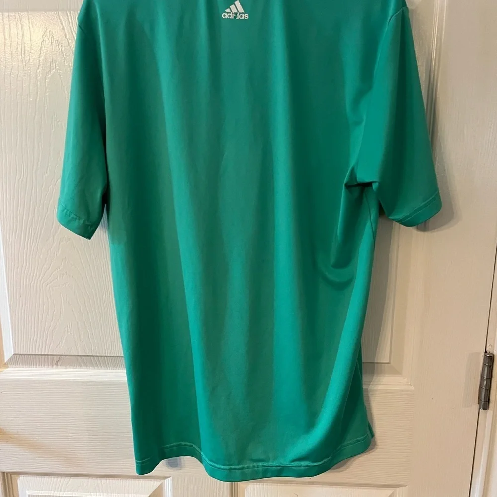 Adidas Green and White Polo Shirt with Sporty Stripes